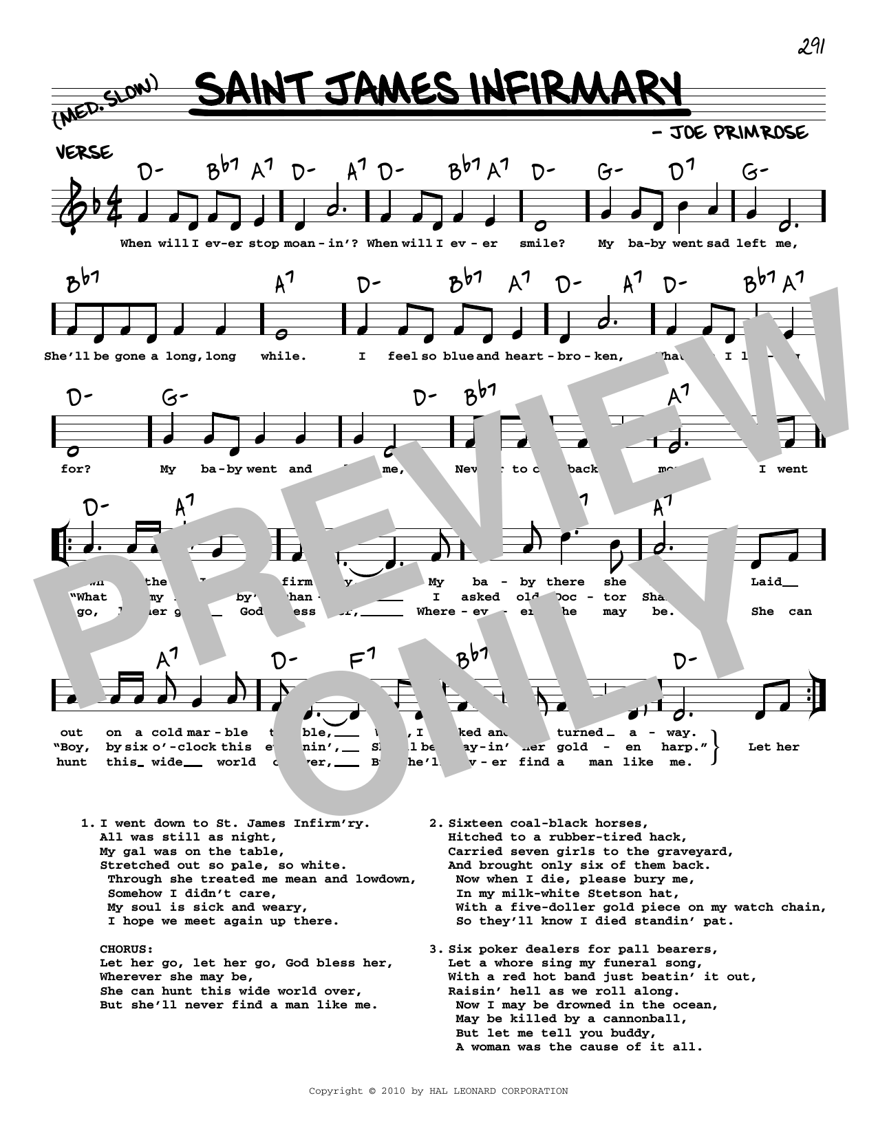 Saint James Infirmary (arr. Robert Rawlins) (Real Book  Melody, Lyrics & Chords) von Joe Primrose