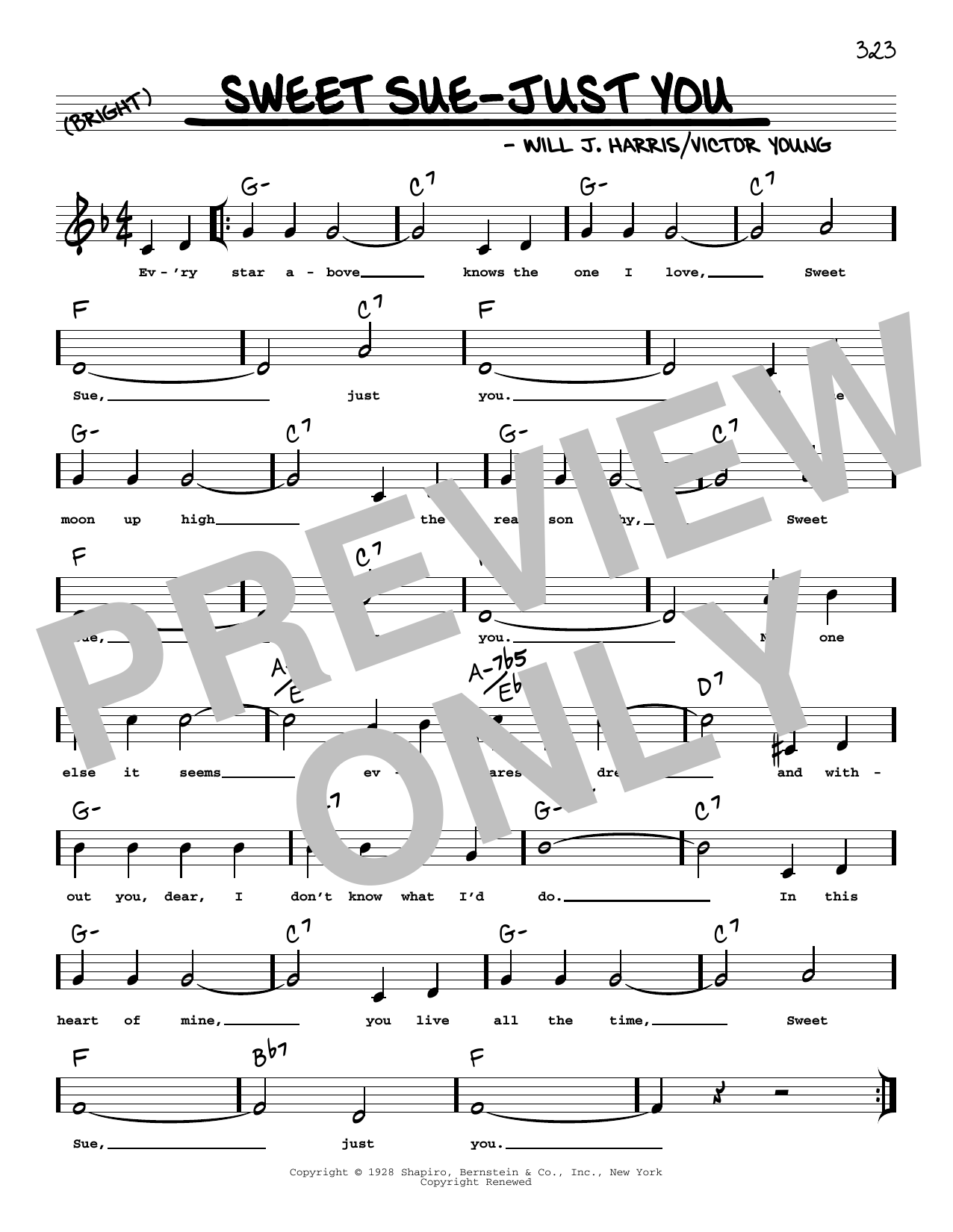 Sweet Sue-Just You (arr. Robert Rawlins) (Real Book  Melody, Lyrics & Chords) von Will J. Harris