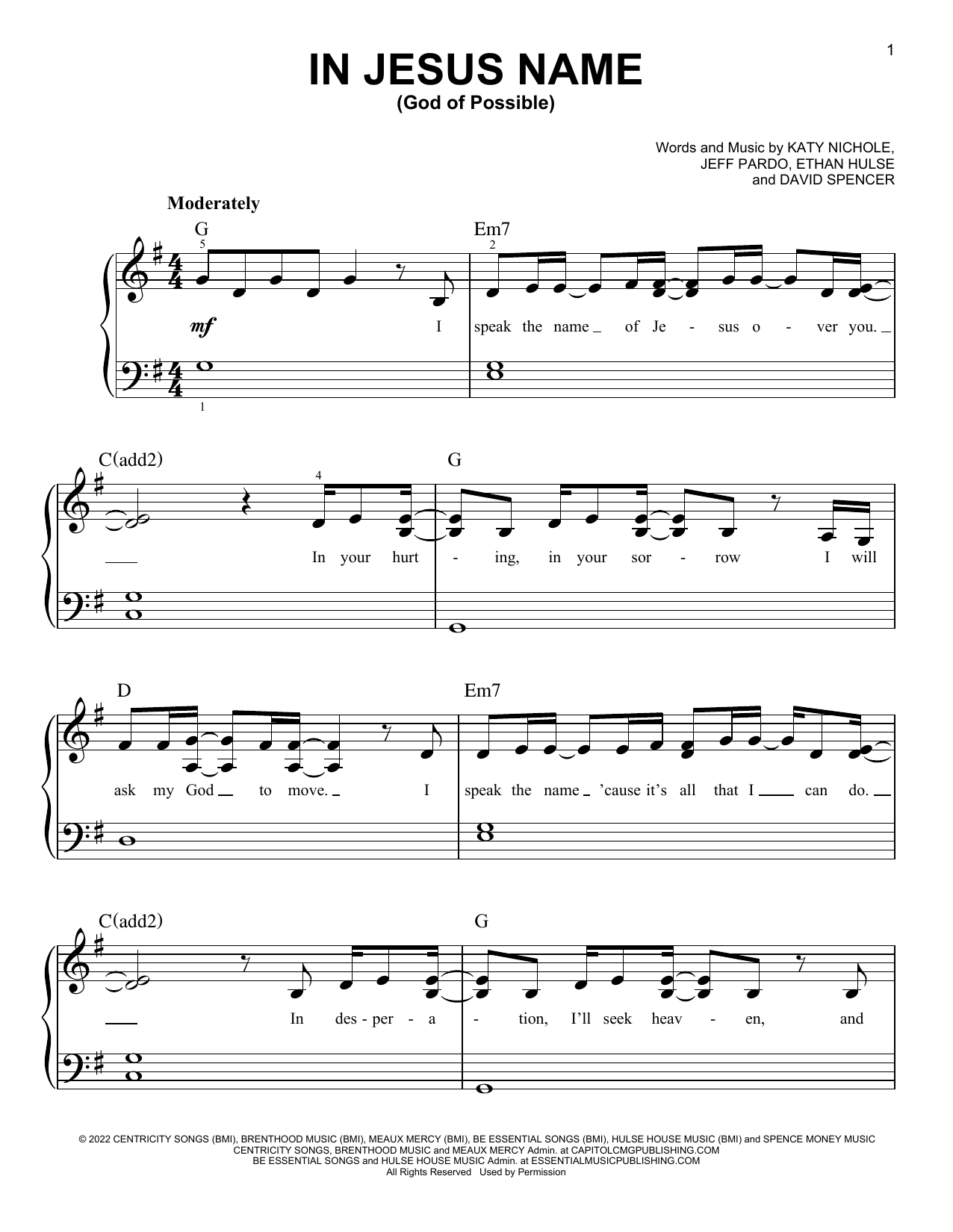 In Jesus Name (God Of Possible) (Easy Piano) von Katy Nichole