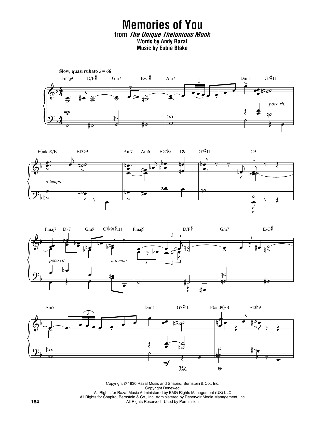 Memories Of You (Piano Transcription) von Thelonious Monk