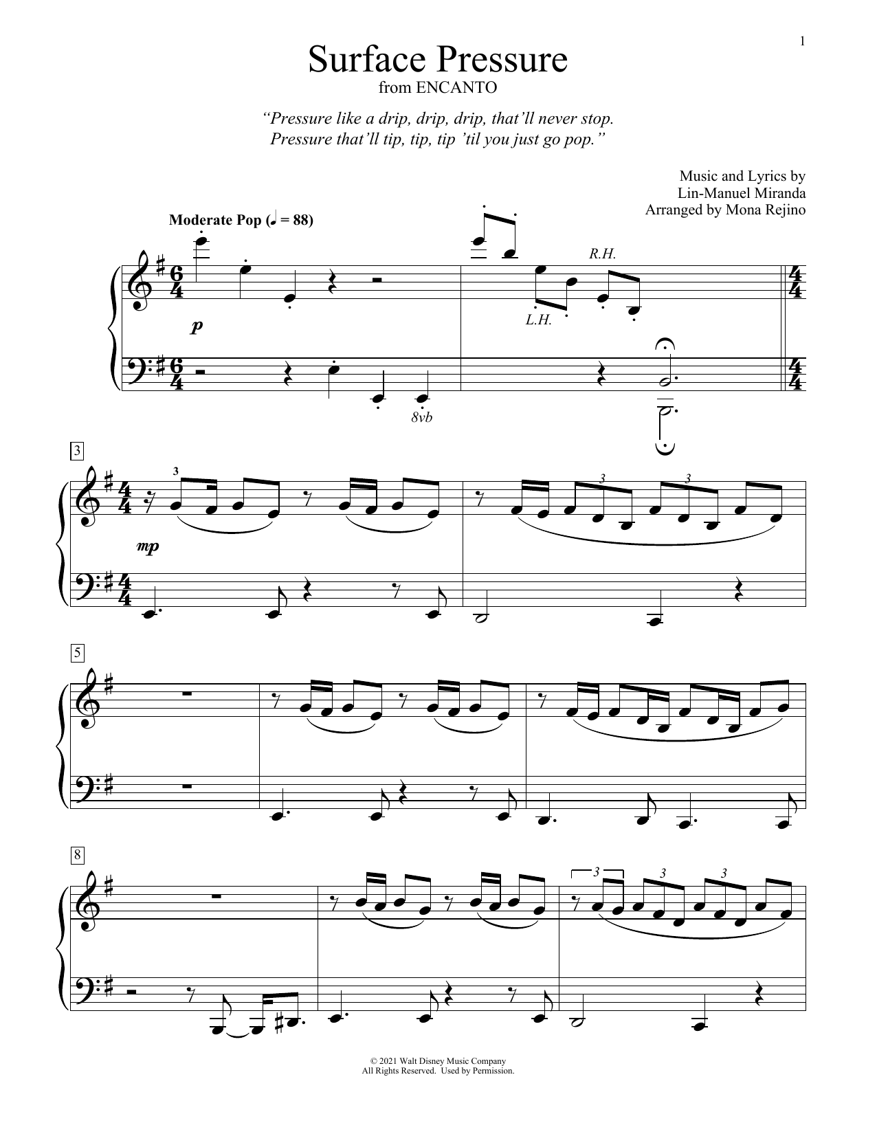 Surface Pressure (from Encanto) (arr. Mona Rejino) (Educational Piano) von Lin-Manuel Miranda