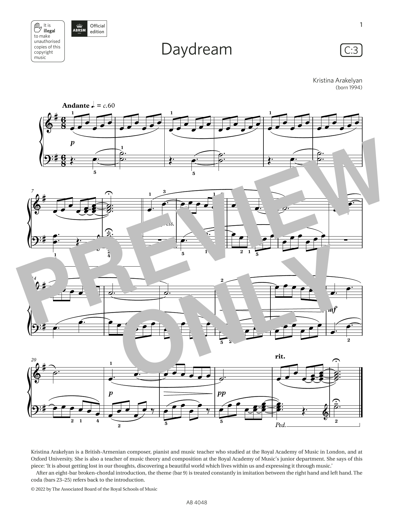 Daydream (Grade 2, list C3, from the ABRSM Piano Syllabus 2023 & 2024) (Piano Solo) von Kristina Arakelyan