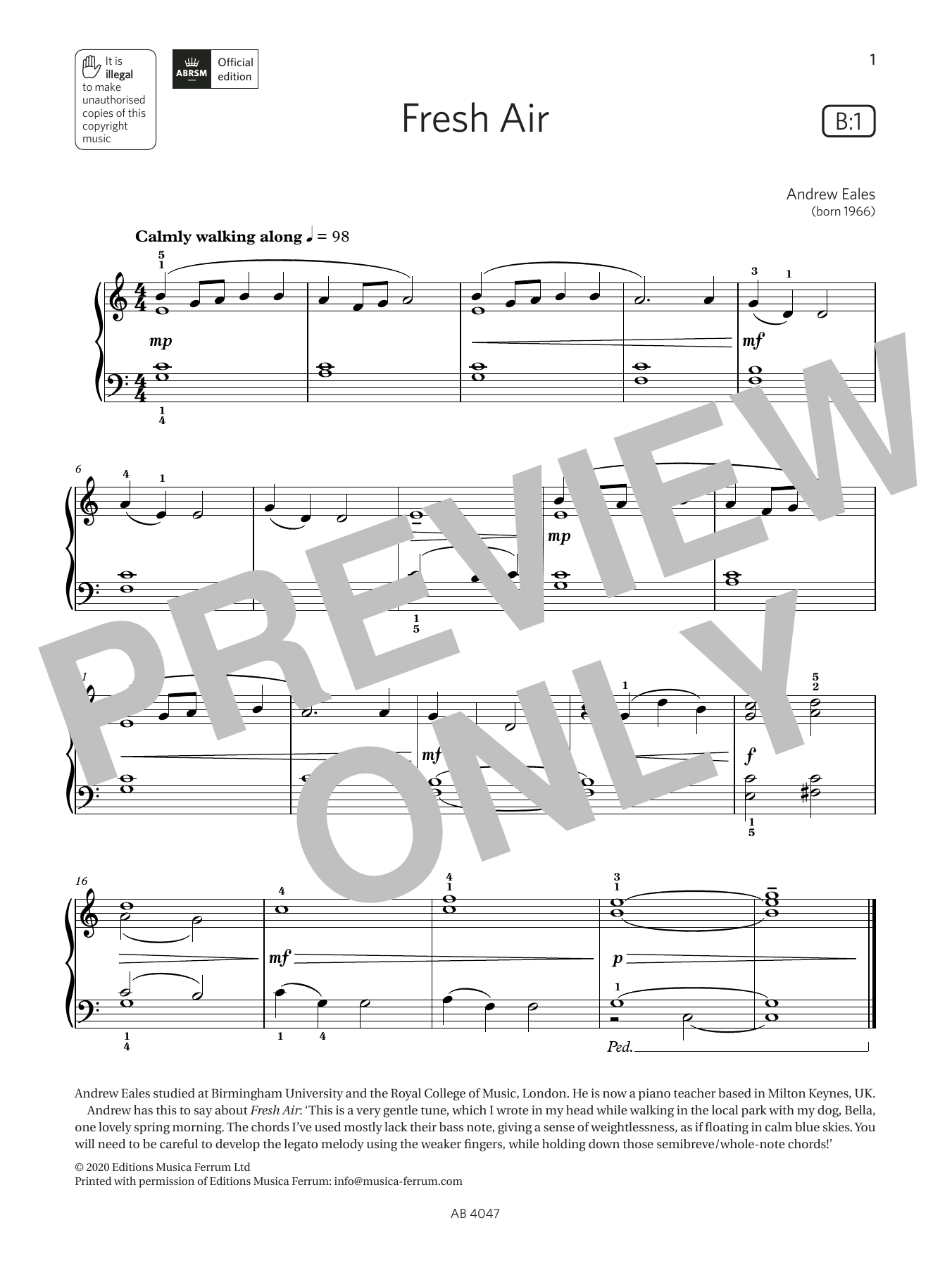 Fresh Air (Grade 1, list B1, from the ABRSM Piano Syllabus 2023 & 2024) (Piano Solo) von Andrew Eales