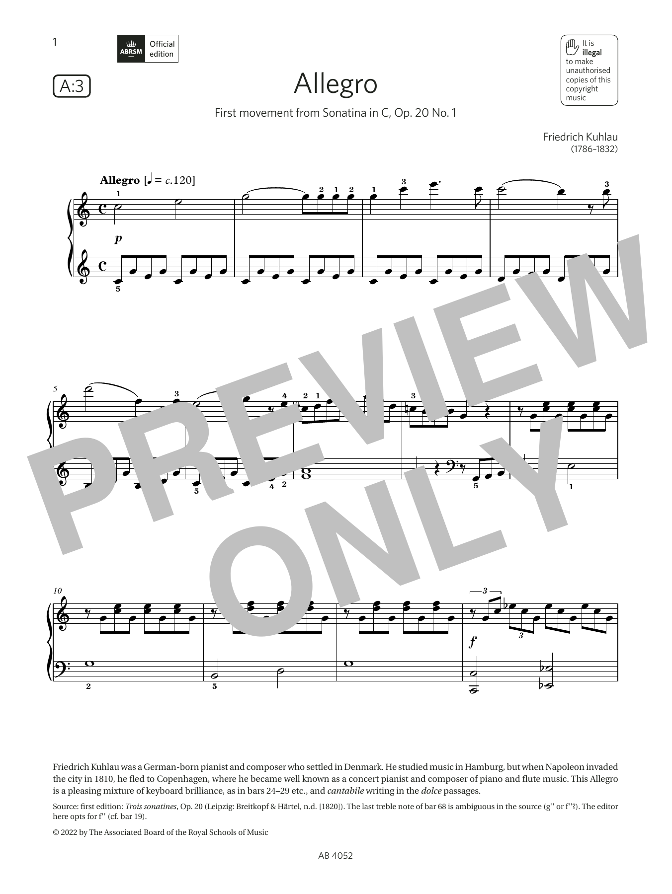 Allegro (Grade 6, list A3, from the ABRSM Piano Syllabus 2023 & 2024) (Piano Solo) von Friedrich Kuhlau
