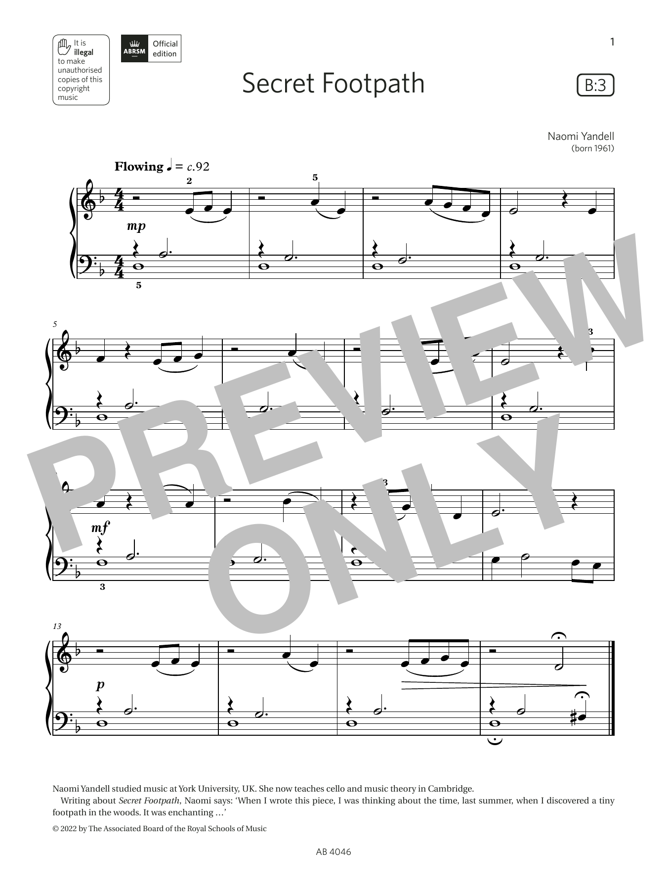 Secret Footpath (Grade Initial, list B3, from the ABRSM Piano Syllabus 2023 & 2024) (Piano Solo) von Naomi Yandell