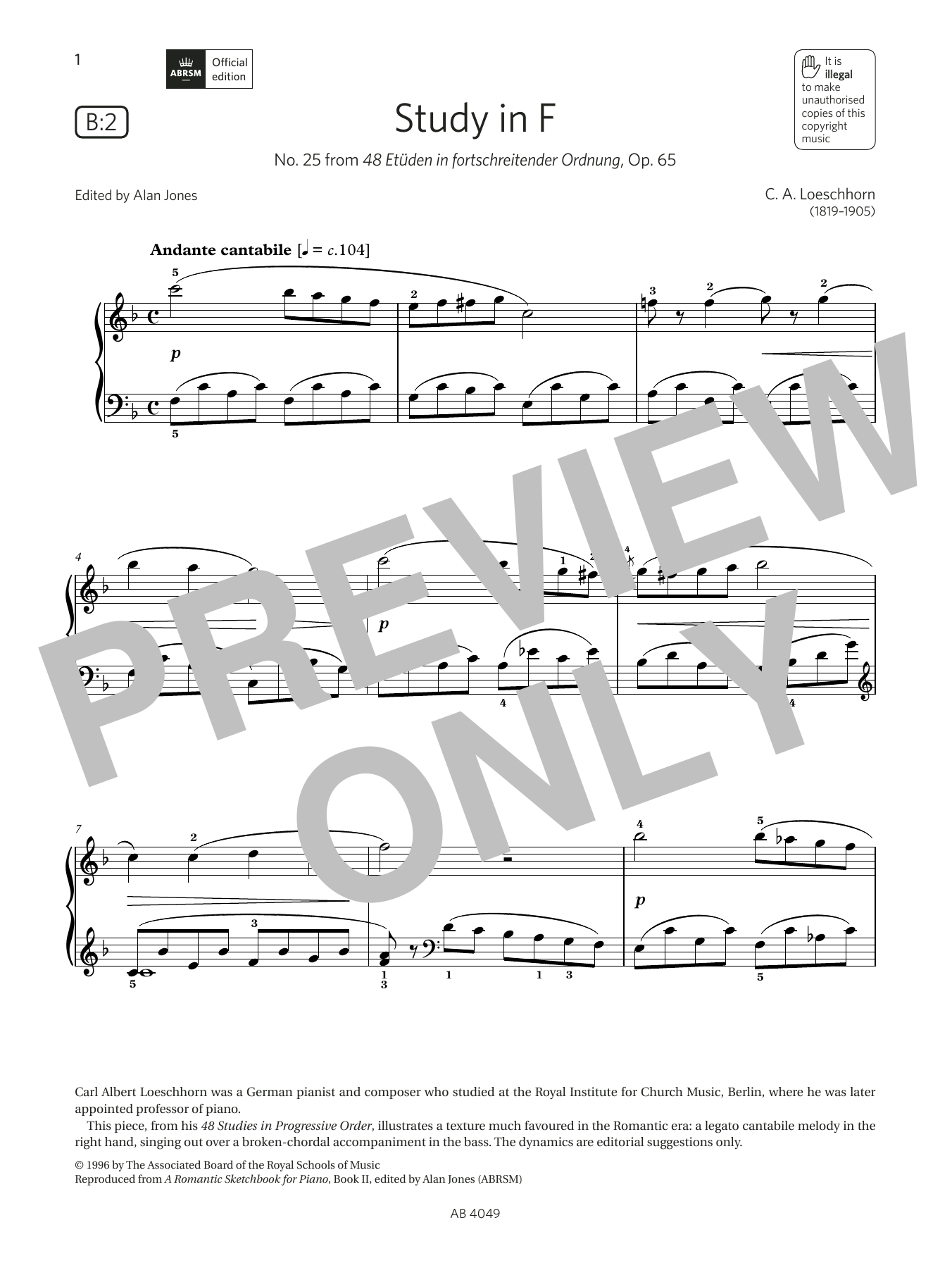 Study in F (Grade 3, list B2, from the ABRSM Piano Syllabus 2023 & 2024) (Piano Solo) von C A Loeschhorn