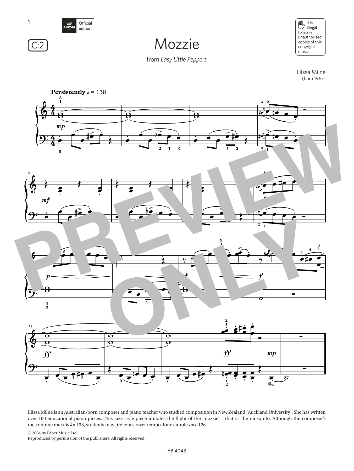 Mozzie (Grade 2, list C2, from the ABRSM Piano Syllabus 2023 & 2024) (Piano Solo) von Elissa Milne