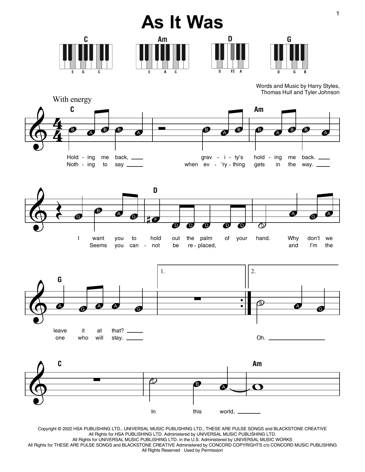 As It Was (Super Easy Piano) von Harry Styles