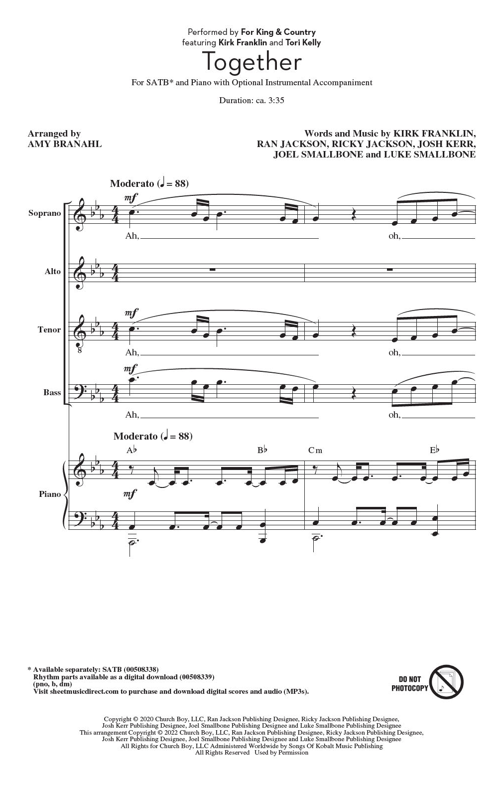 Together (feat. Kirk Franklin and Tori Kelly) (arr. Amy Branahl) (SATB Choir) von for KING & COUNTRY
