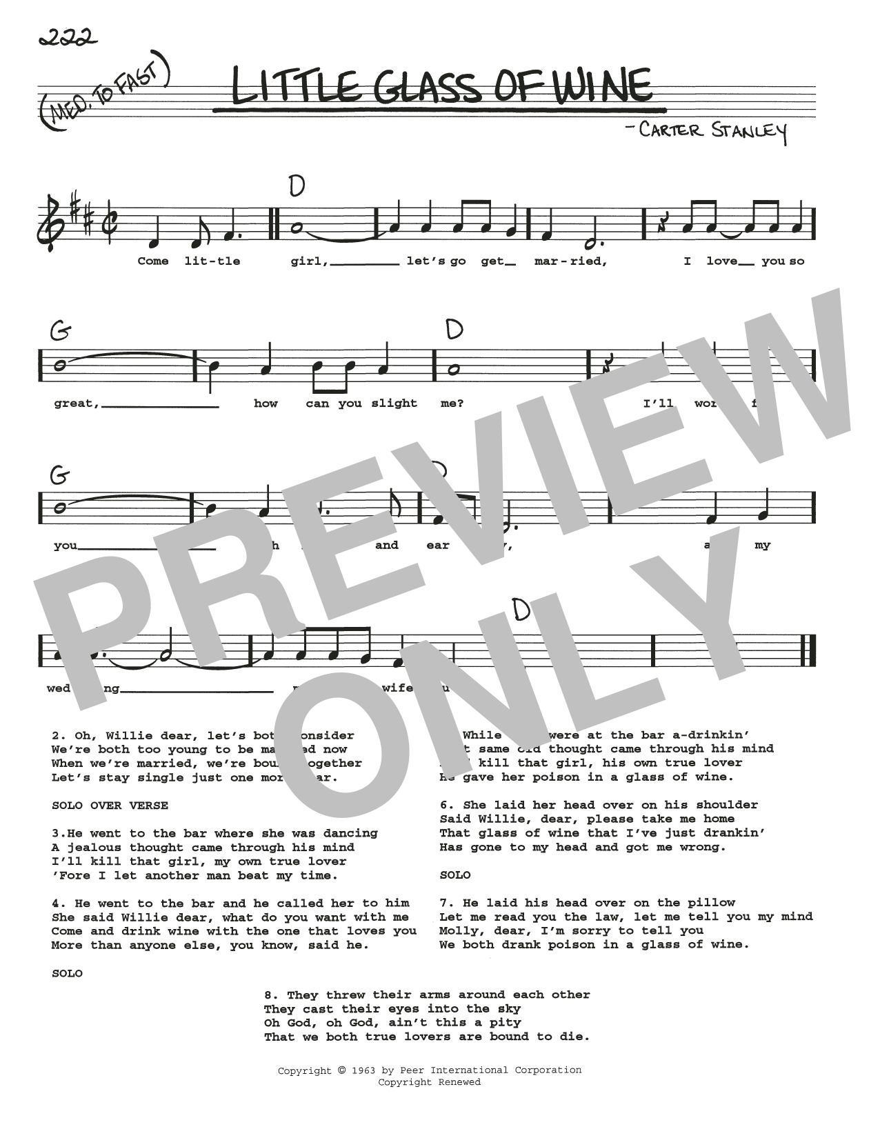 Little Glass Of Wine (Real Book  Melody, Lyrics & Chords) von Stanley Carter