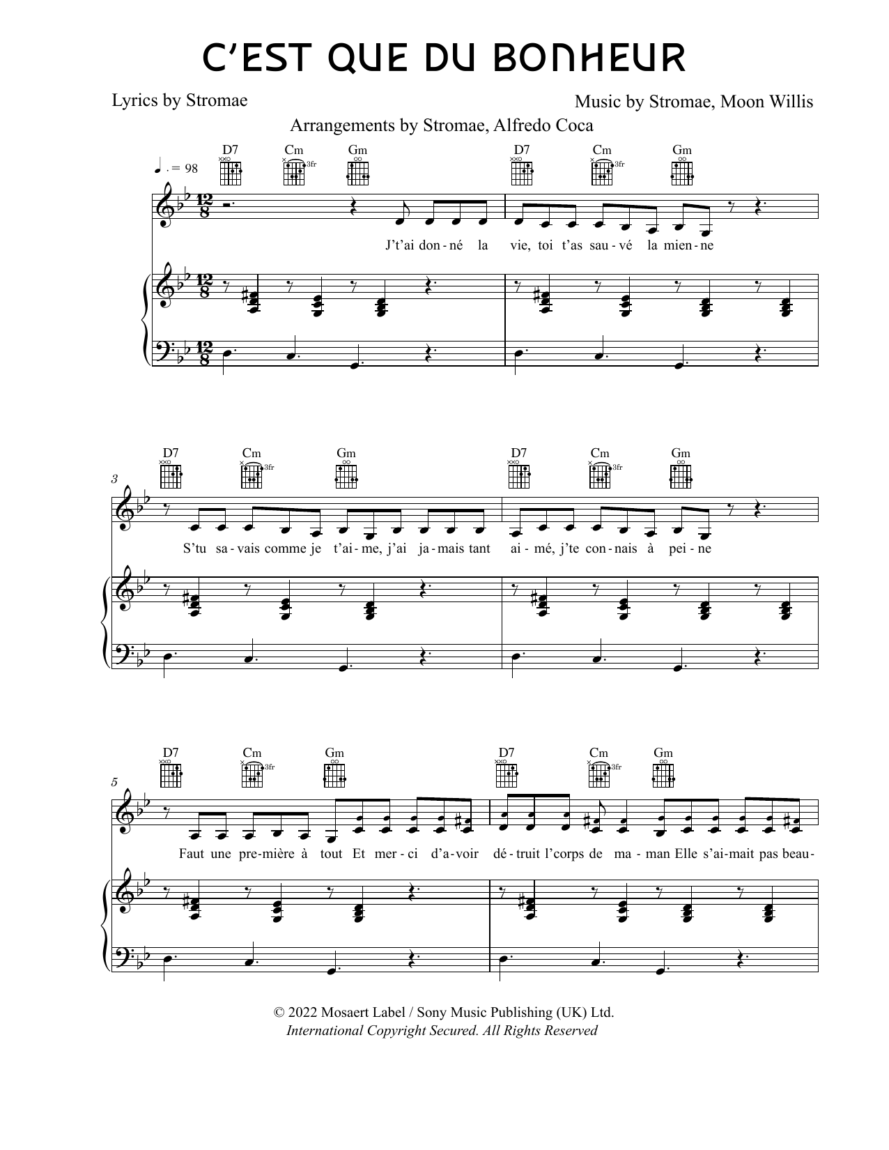 C'est Que Du Bonheur (Piano, Vocal & Guitar Chords) von Stromae and Moon Willis