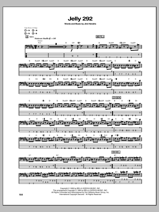 Jelly 292 (Bass Guitar Tab) von Jimi Hendrix