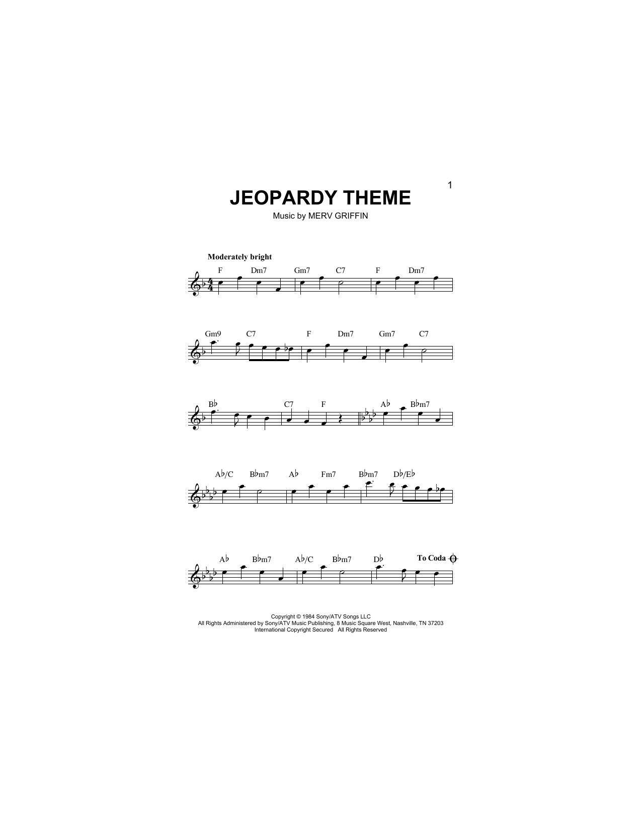 Jeopardy Theme (Lead Sheet / Fake Book) von Merv Griffin