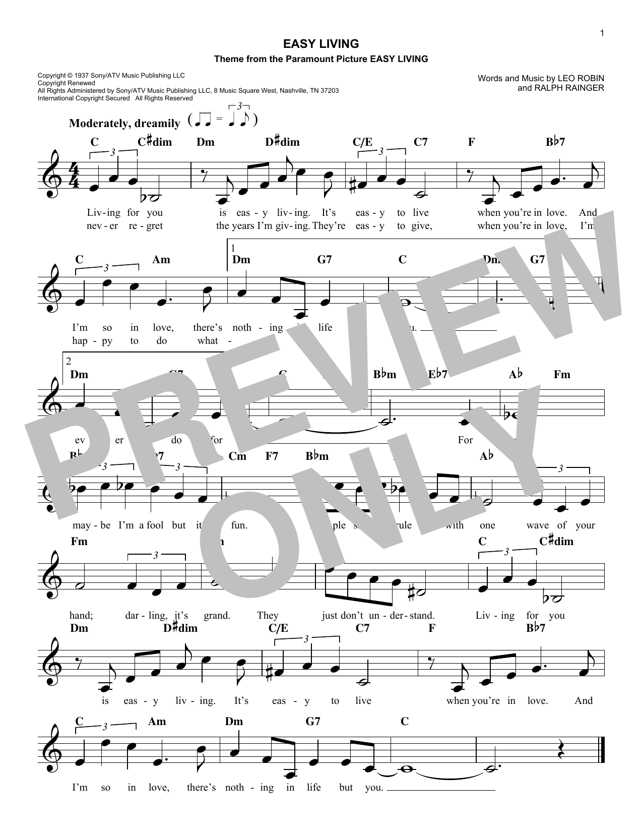 Easy Living (Lead Sheet / Fake Book) von Billie Holiday