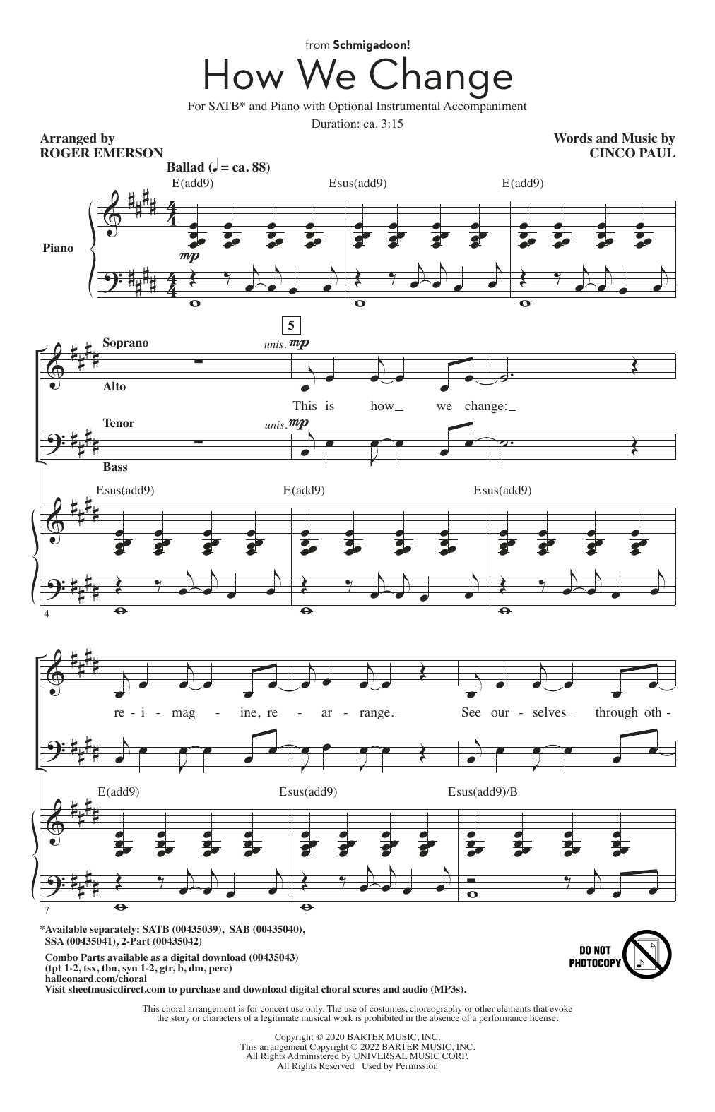 How We Change (Schmigadoon Finale) (from Schmigadoon!) (arr. Roger Emerson) (SATB Choir) von Cinco Paul