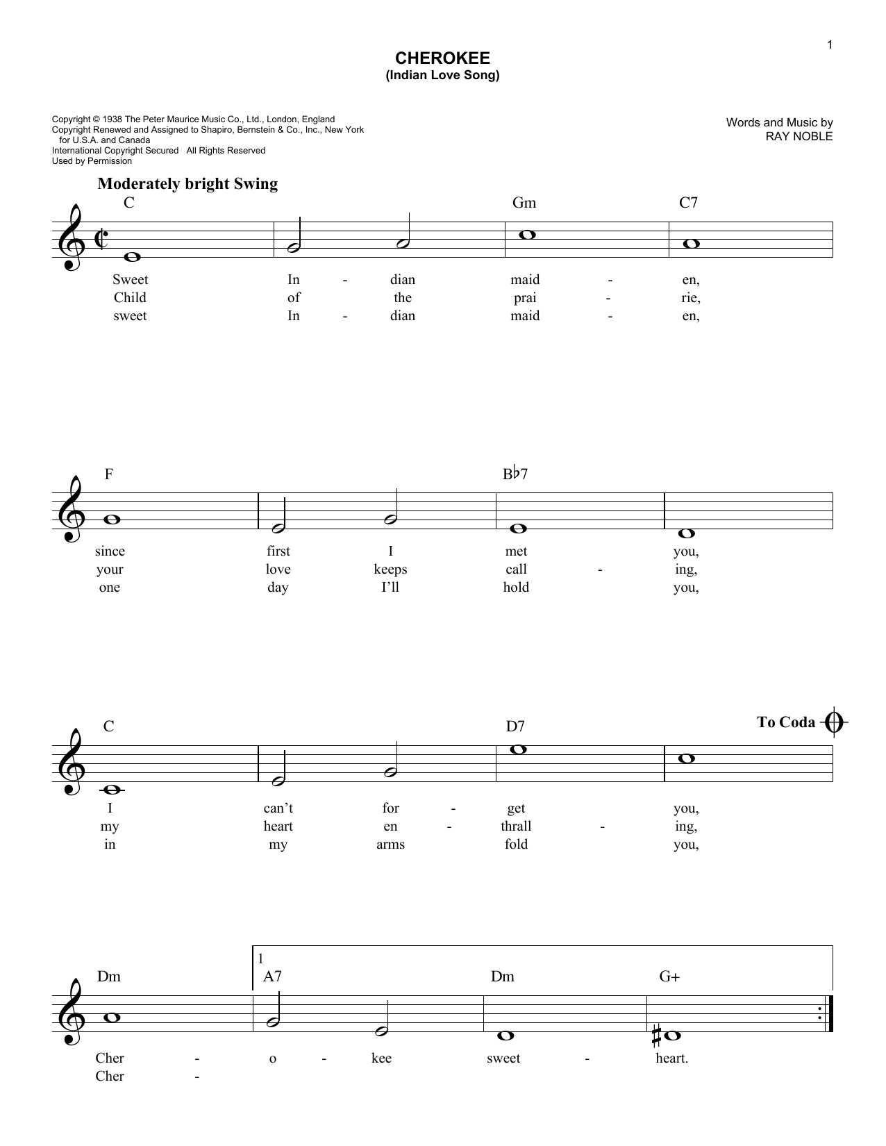 Cherokee (Indian Love Song) (Lead Sheet / Fake Book) von Ray Noble