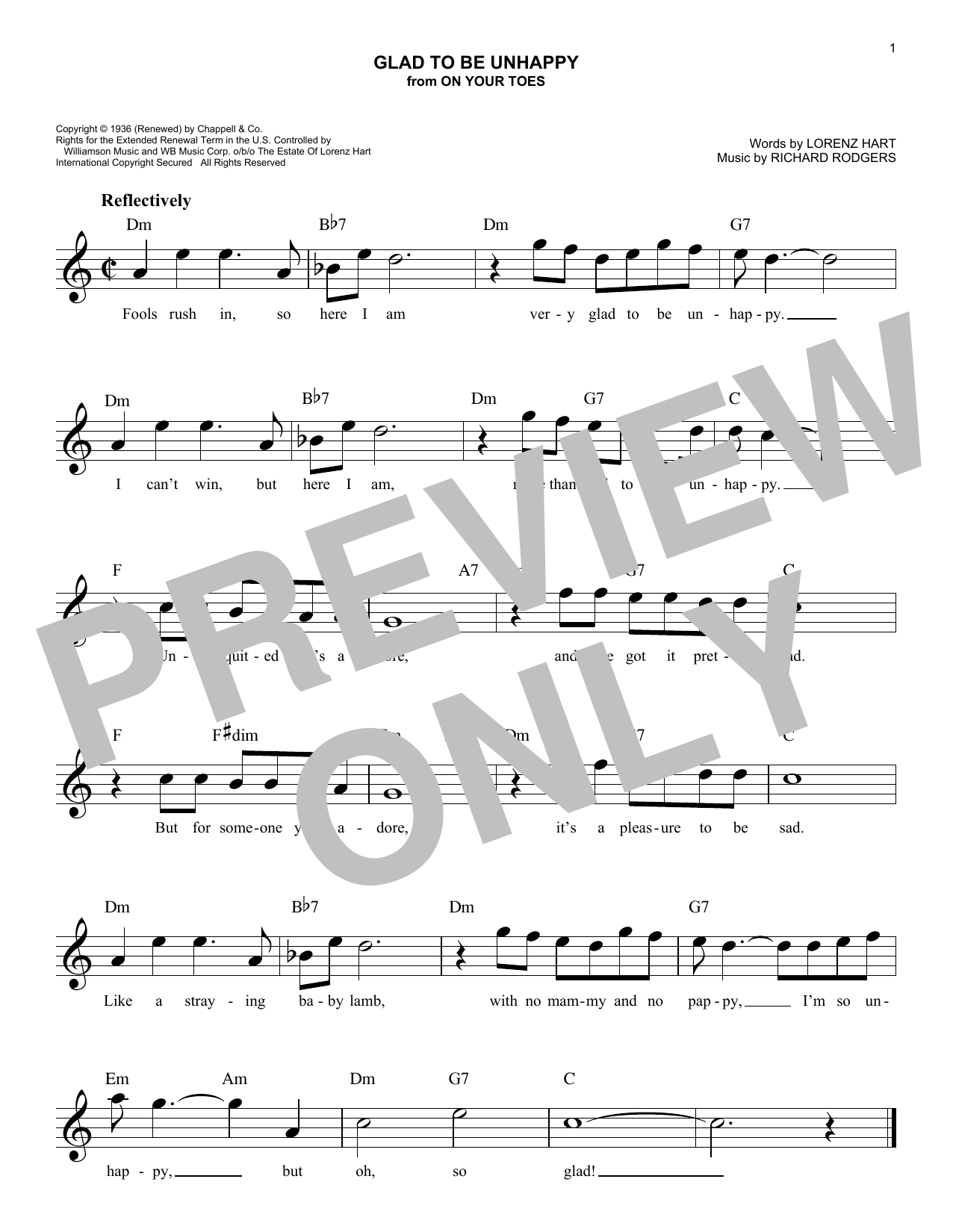 Glad To Be Unhappy (Lead Sheet / Fake Book) von Rodgers & Hart