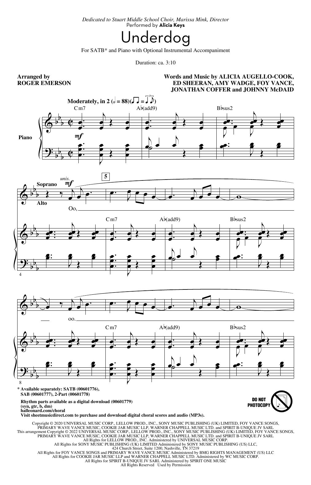 Underdog (arr. Roger Emerson) (SATB Choir) von Alicia Keys