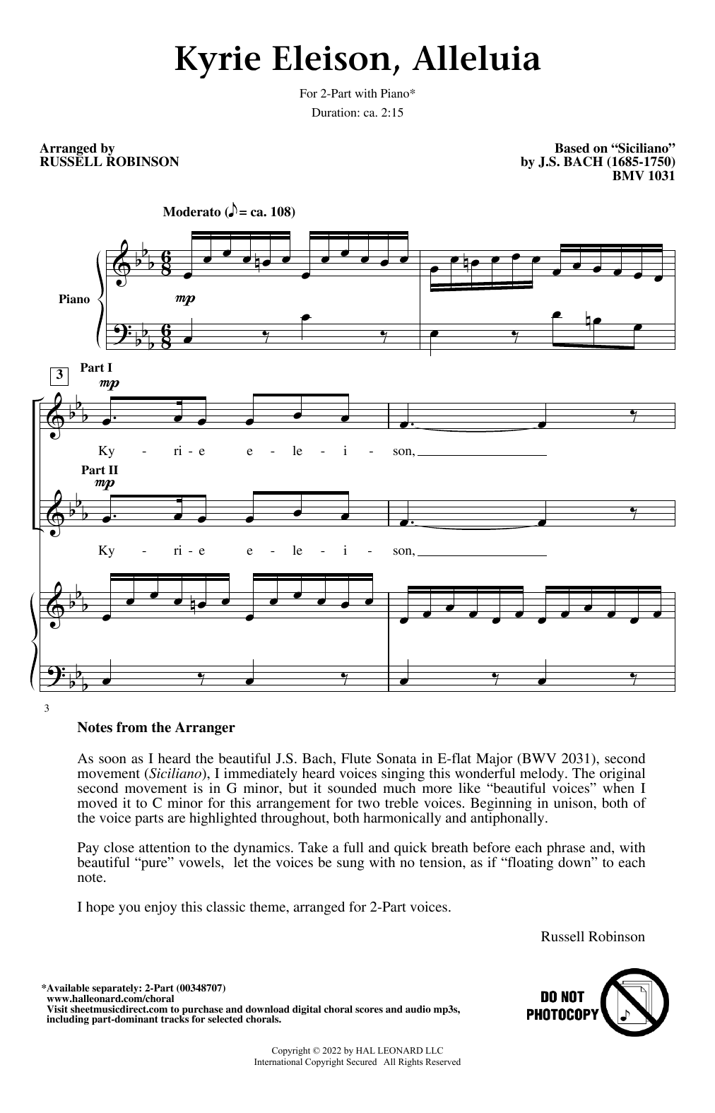 Kyrie Eleison, Alleluia (arr. Russell Robinson) (2-Part Choir) von J.S. Bach