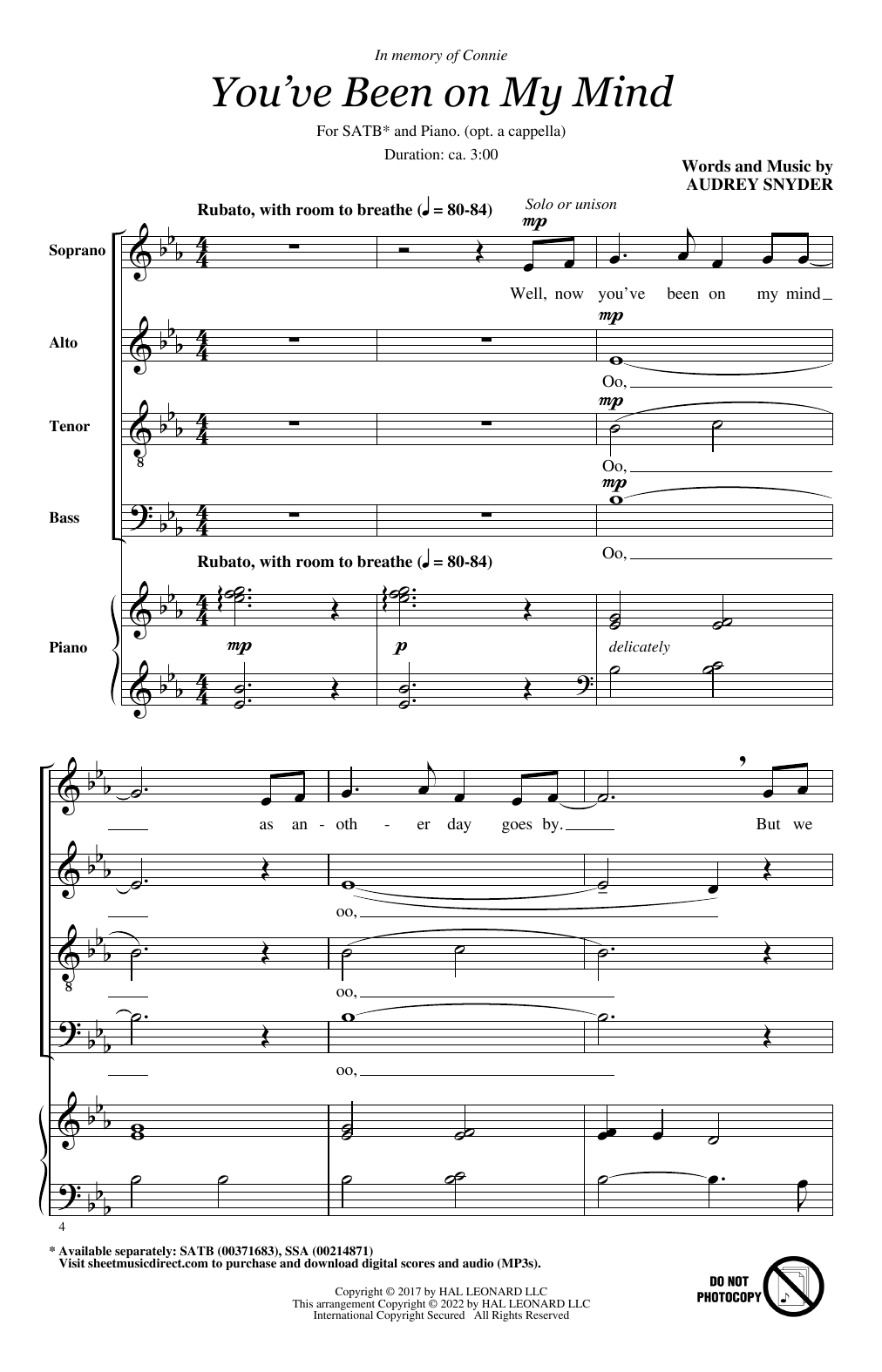 You've Been On My Mind (SATB Choir) von Audrey Snyder