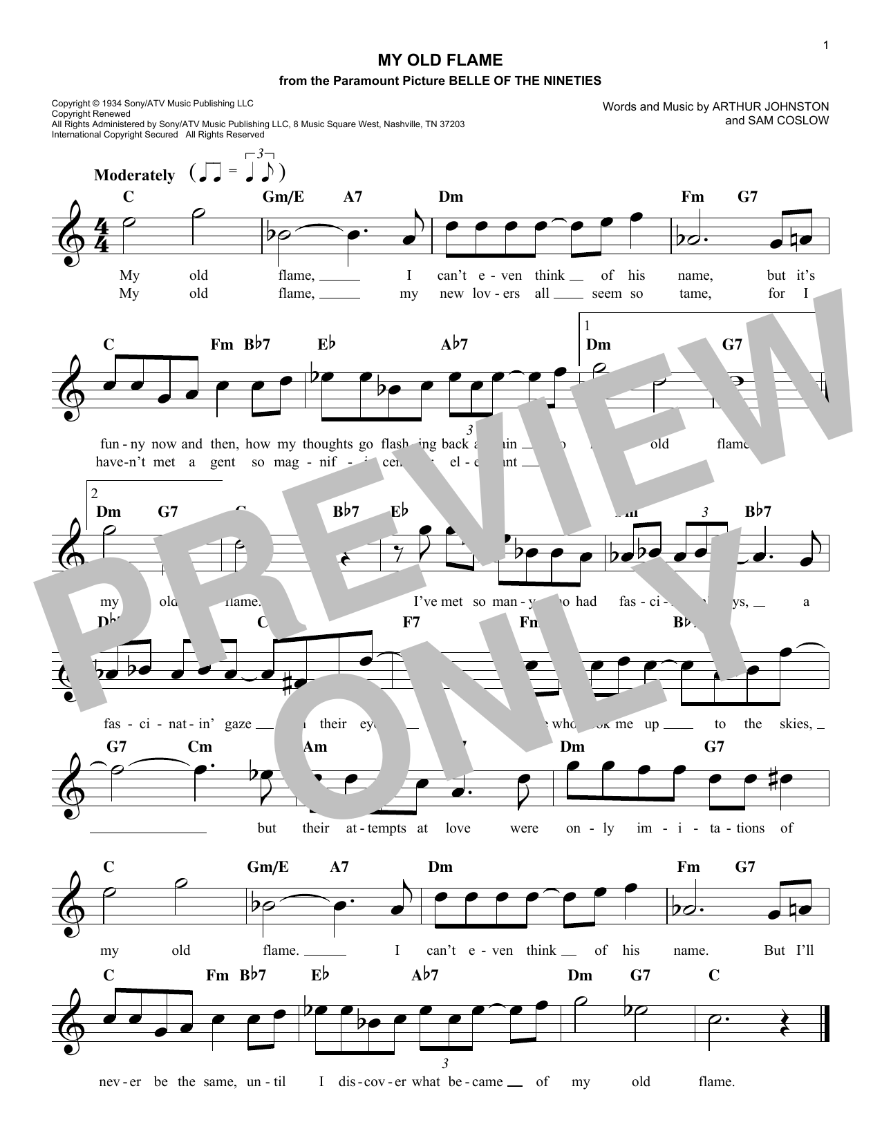 My Old Flame (Lead Sheet / Fake Book) von Peggy Lee