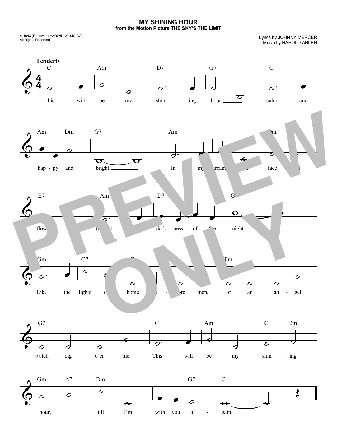 My Shining Hour (Lead Sheet / Fake Book) von Harold Arlen