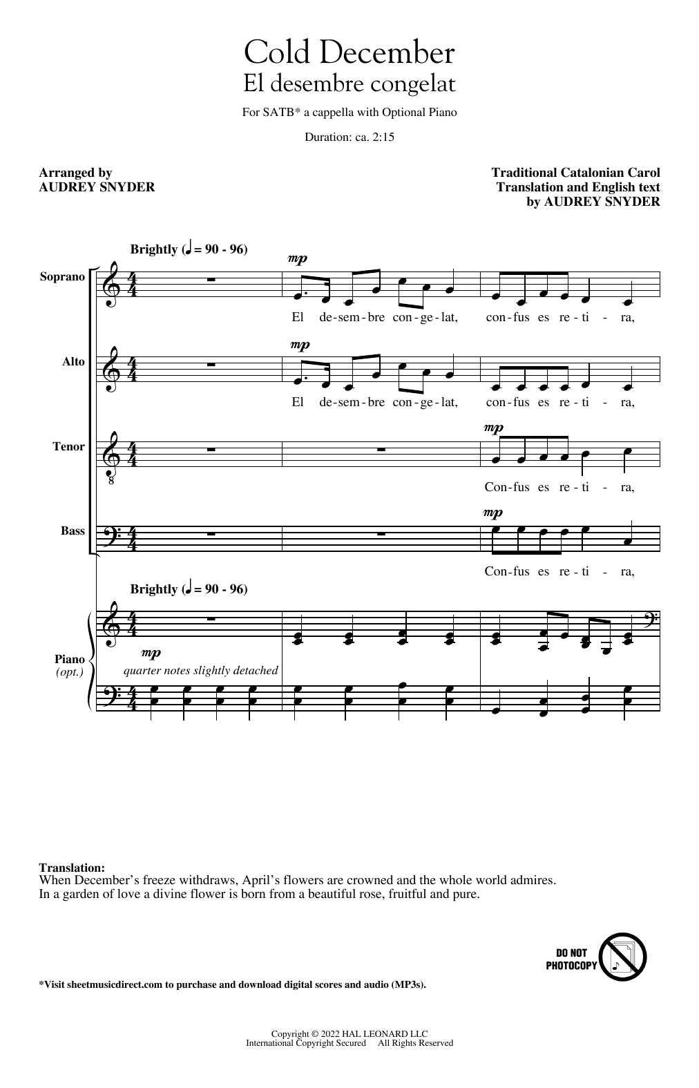 El Desembre Congelat (arr. Audrey Snyder) (SATB Choir) von Traditional Spanish Carol