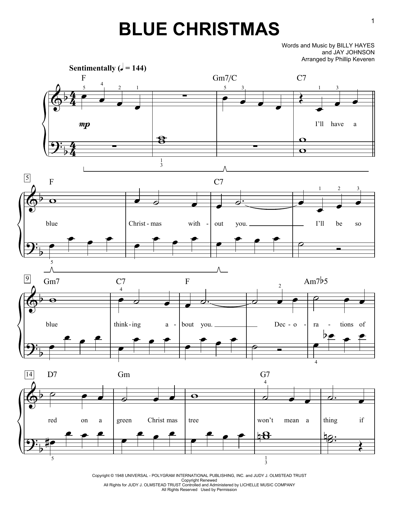 Blue Christmas (arr. Phillip Keveren) (Easy Piano) von Elvis Presley