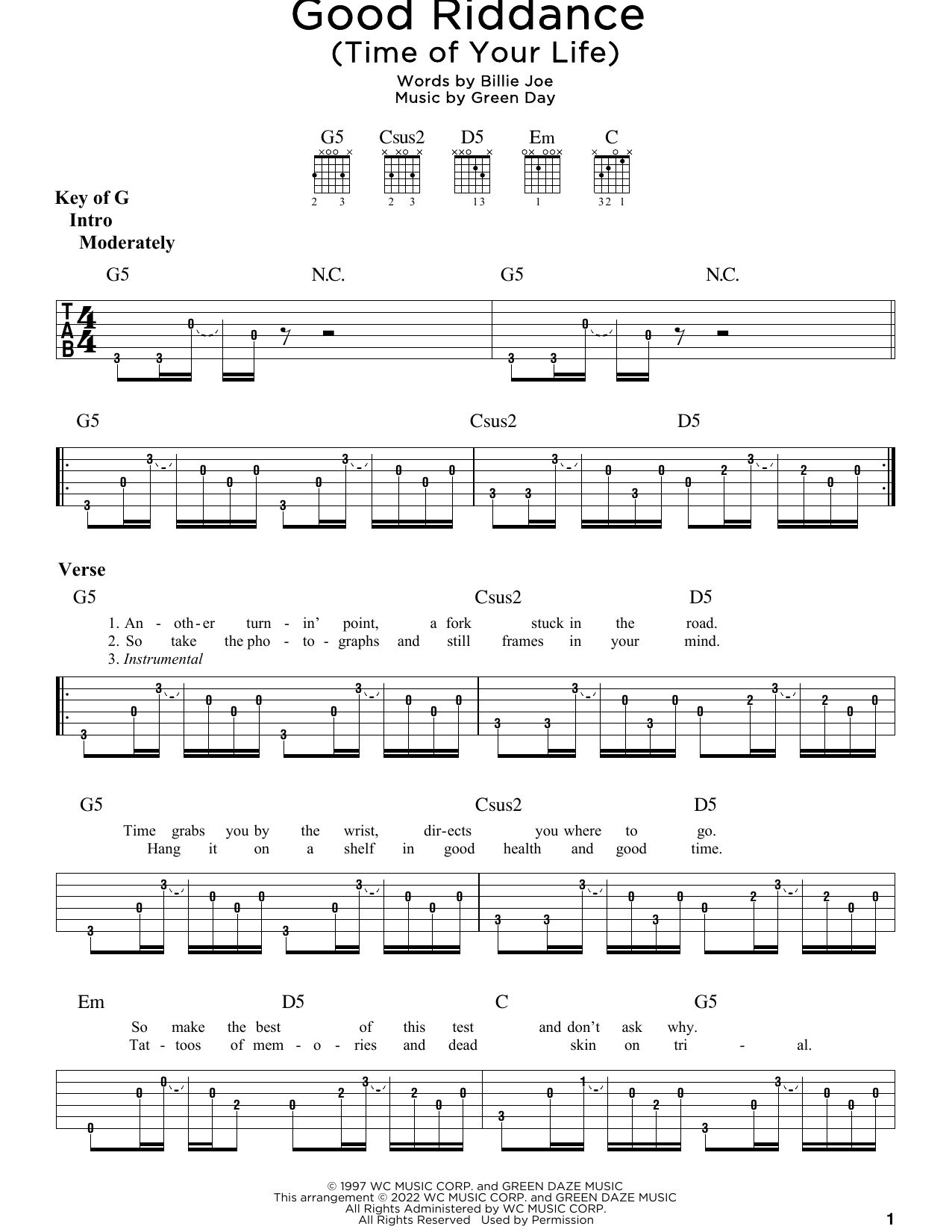 Good Riddance (Time Of Your Life) (Guitar Rhythm Tab) von Green Day