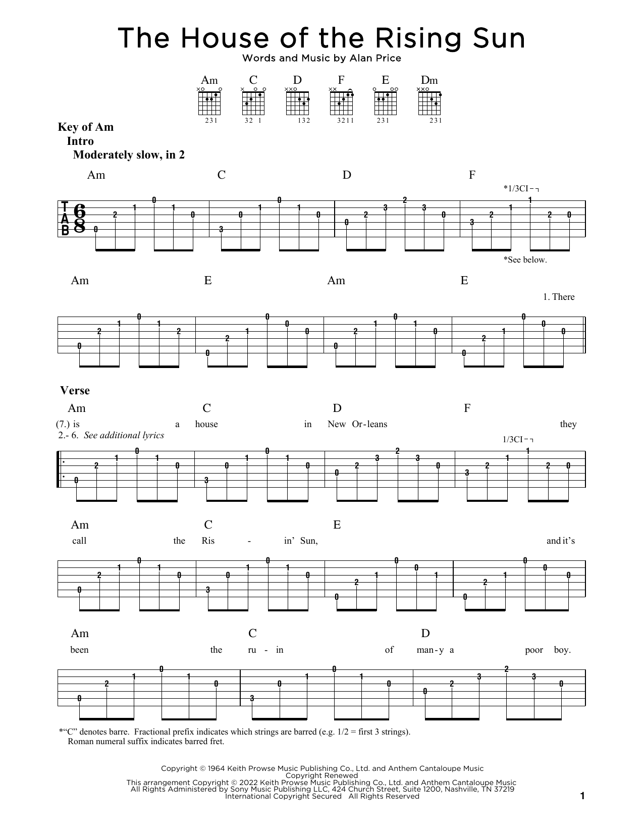 The House Of The Rising Sun (Guitar Rhythm Tab) von The Animals