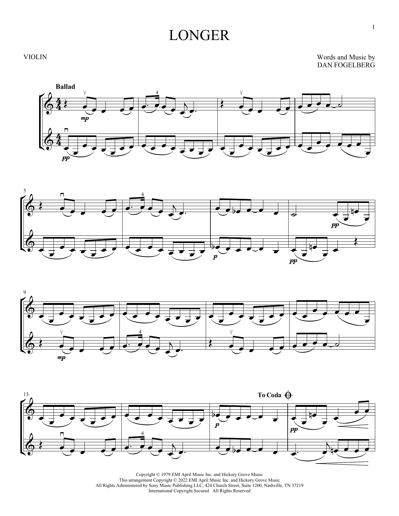 Longer (Violin Duet) von Dan Fogelberg