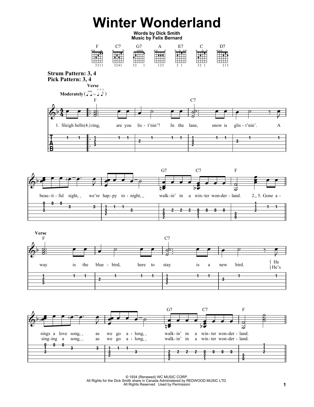 Winter Wonderland (Easy Guitar Tab) von Felix Bernard