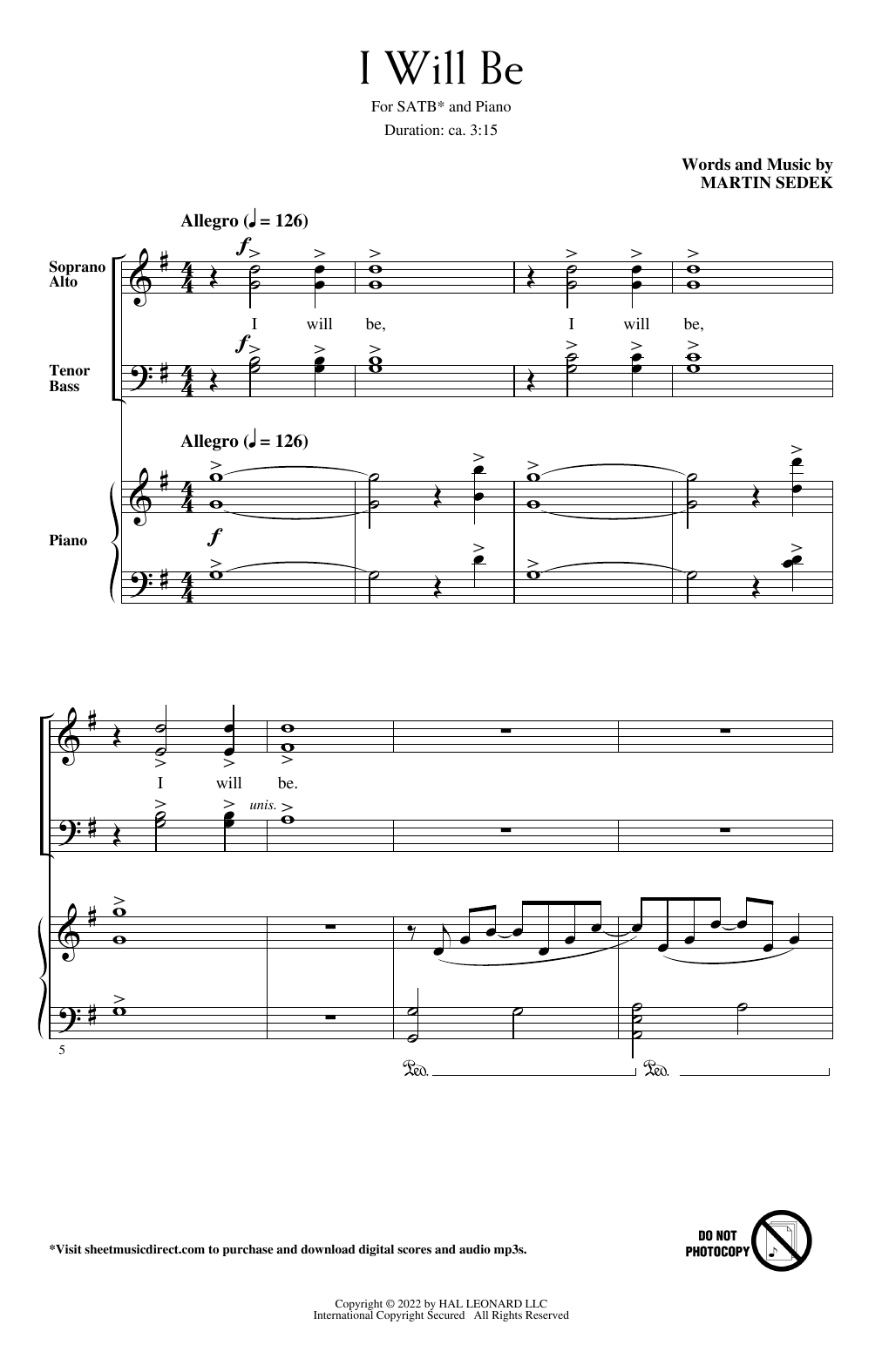 I Will Be (SATB Choir) von Martin Sedek