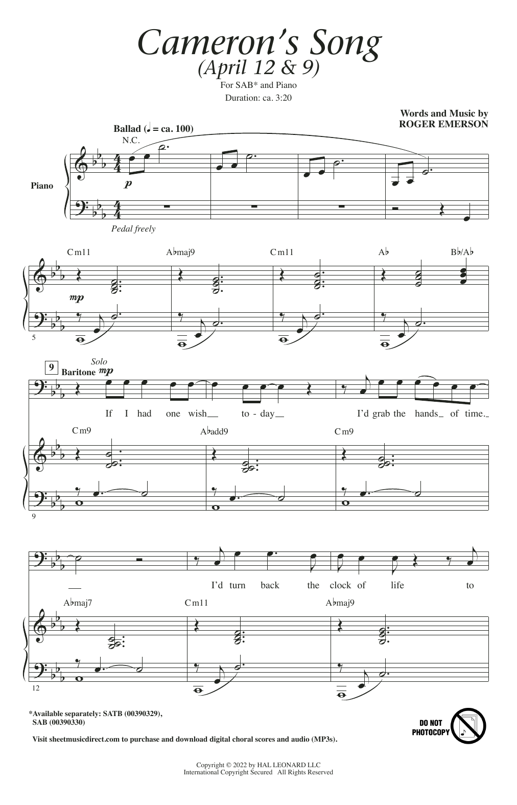 Cameron's Song (SAB Choir) von Roger Emerson