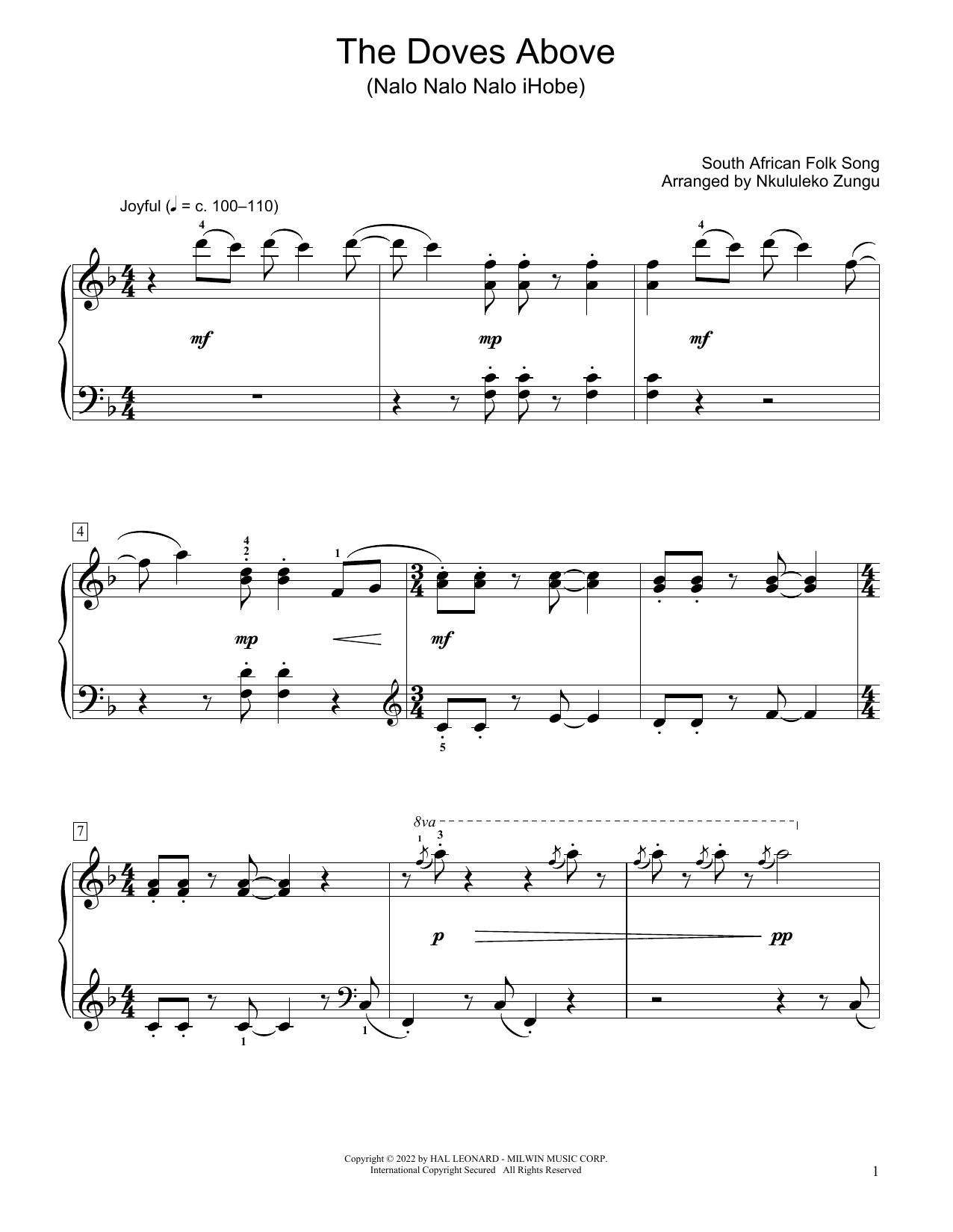 The Doves Above (Nalo Nalo Nalo Ihobe) (arr. Nkululeko Zungu) (Educational Piano) von South African folk song