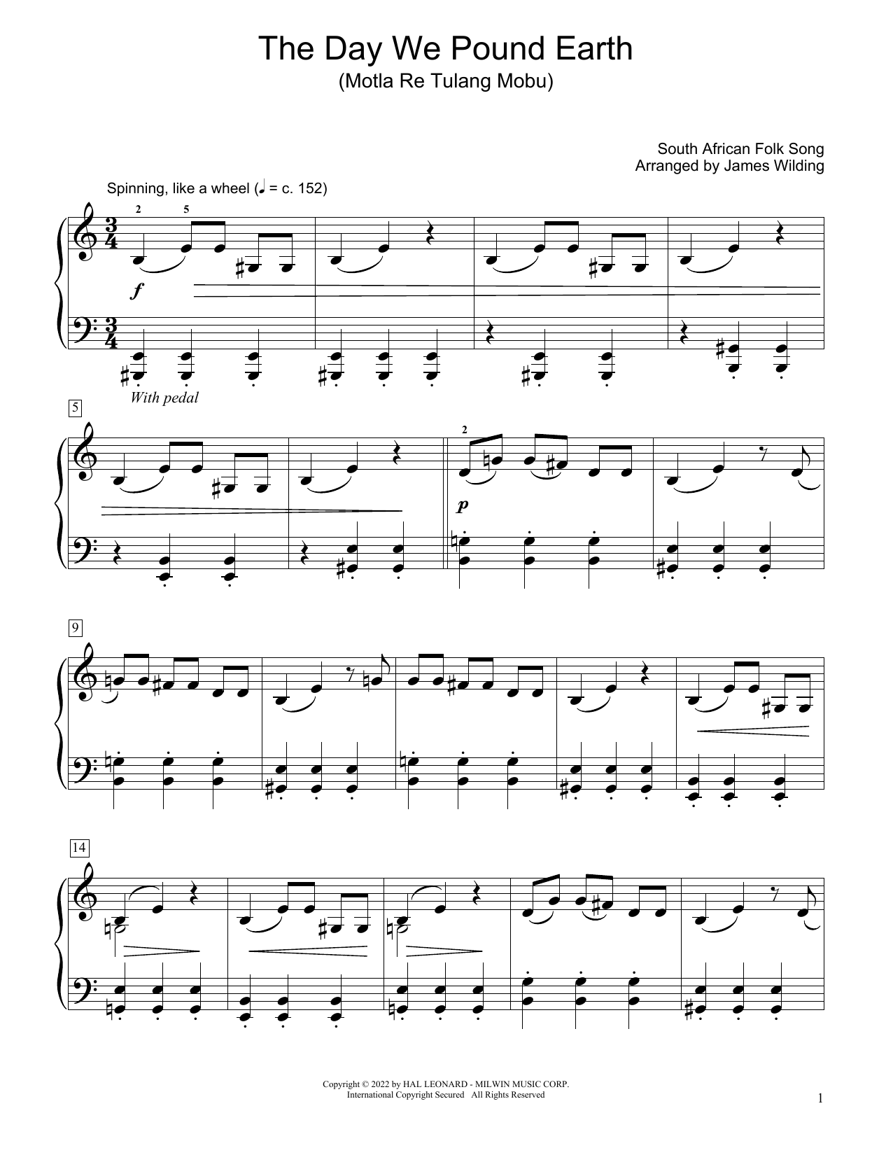 The Day We Pound Earth (Motla Re Tulang Mobu) (arr. James Wilding) (Educational Piano) von South African folk song