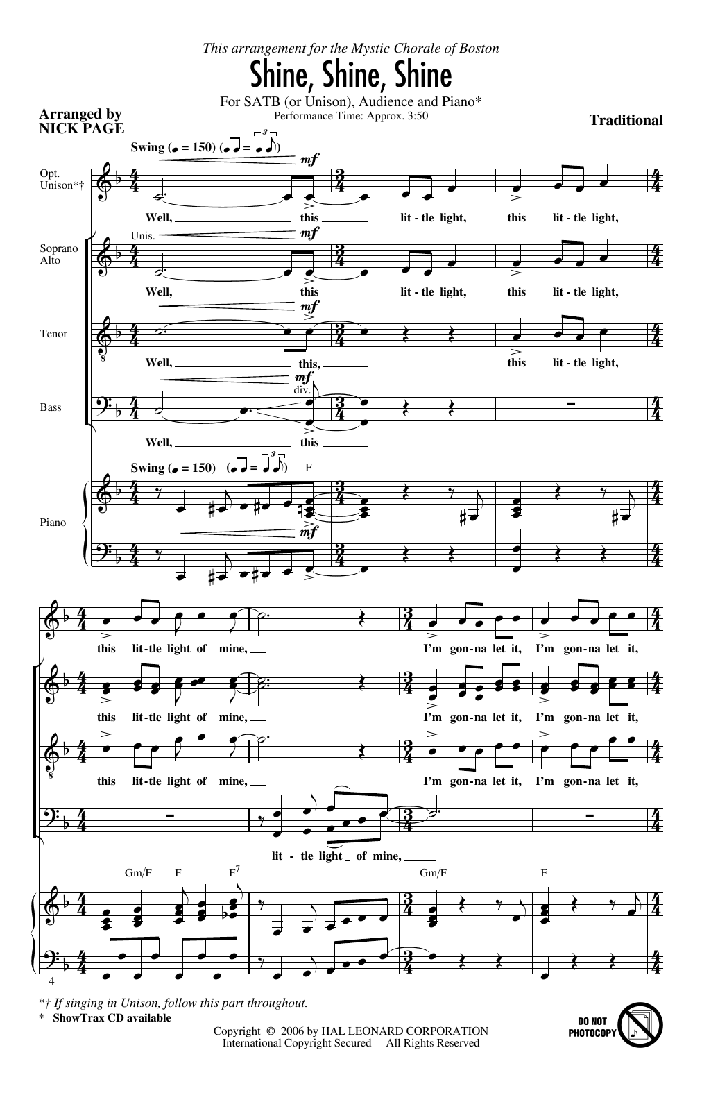 Shine, Shine, Shine (arr. Nick Page) (SATB Choir) von Traditional
