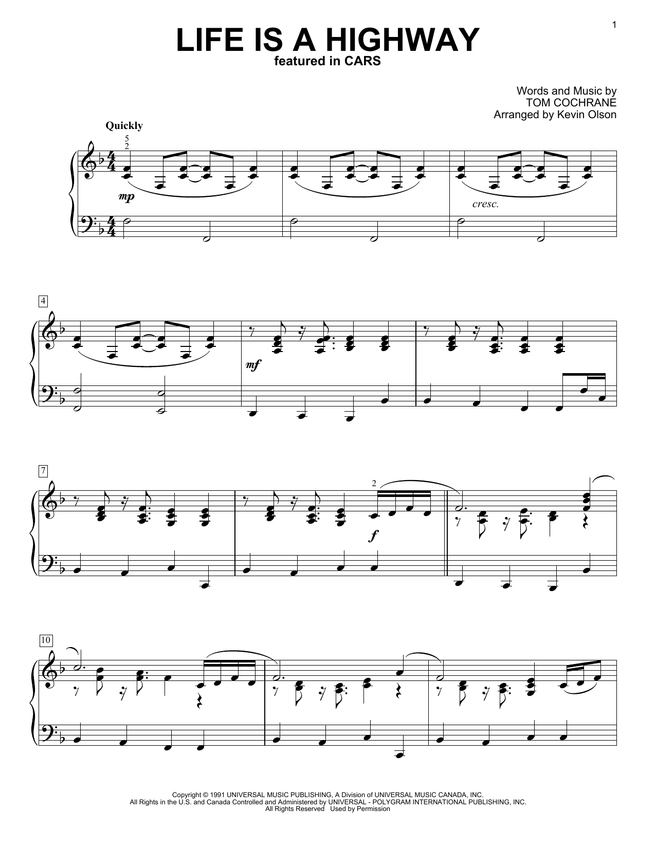 Life Is A Highway (from Cars) (arr. Kevin Olson) (Easy Piano Solo) von Rascal Flatts