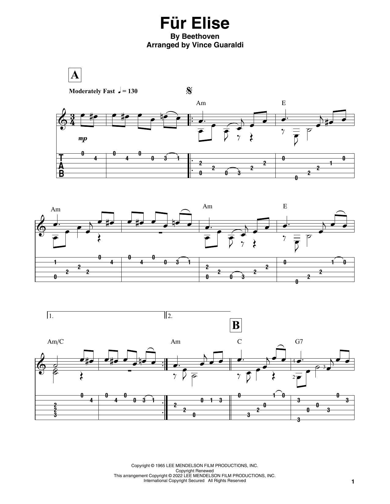 Fur Elise (from A Charlie Brown Christmas) (Solo Guitar) von Vince Guaraldi