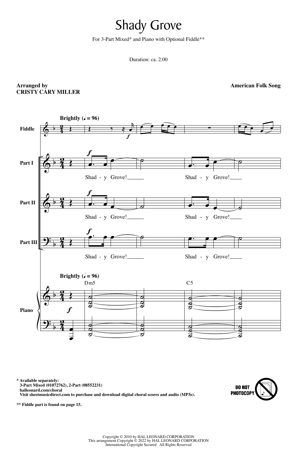 Shady Grove (arr. Cristi Cary Miller) (3-Part Mixed Choir) von Appalachian Folk Song