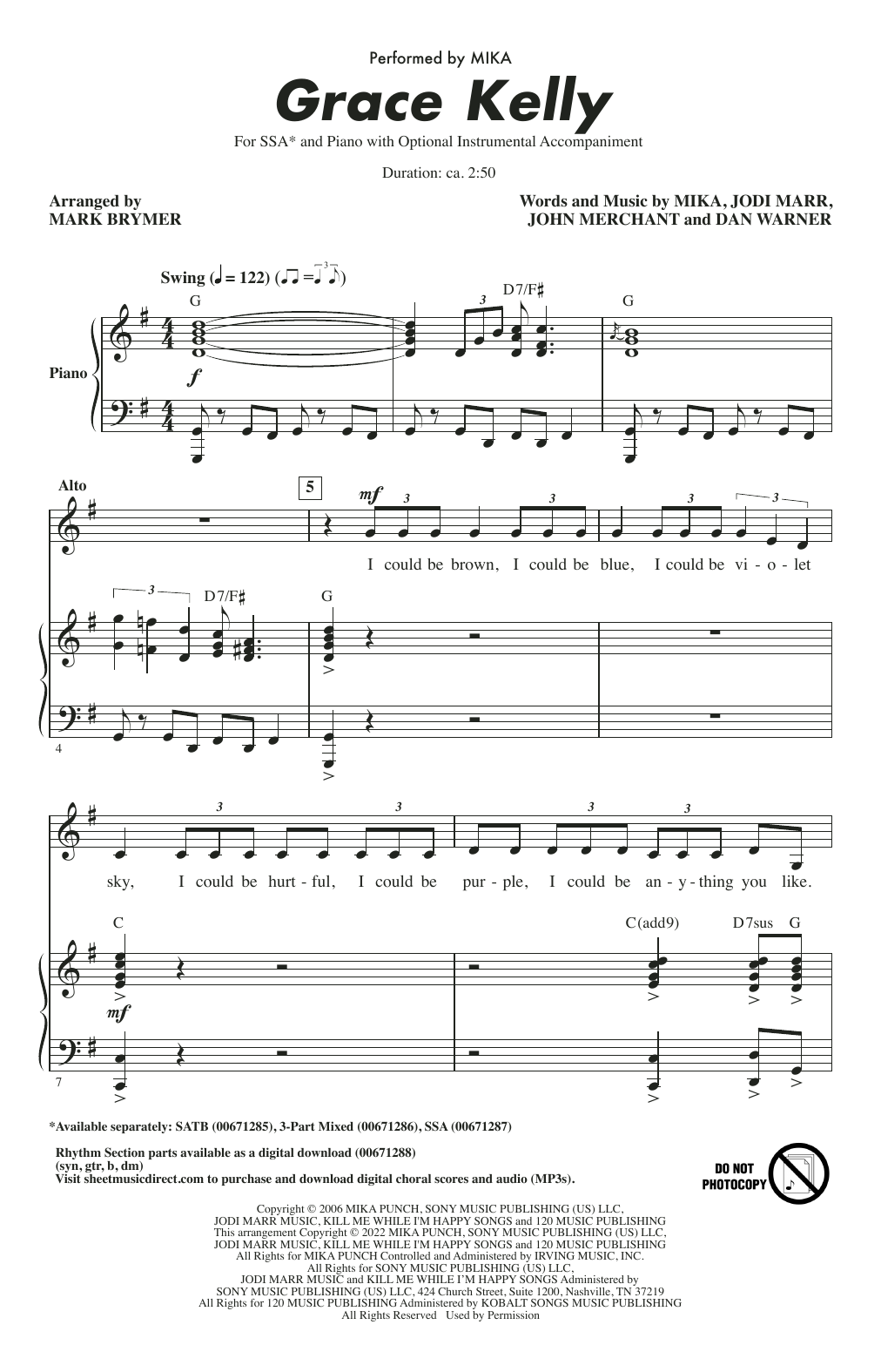 Grace Kelly (arr. Mark Brymer) (SSA Choir) von Mika