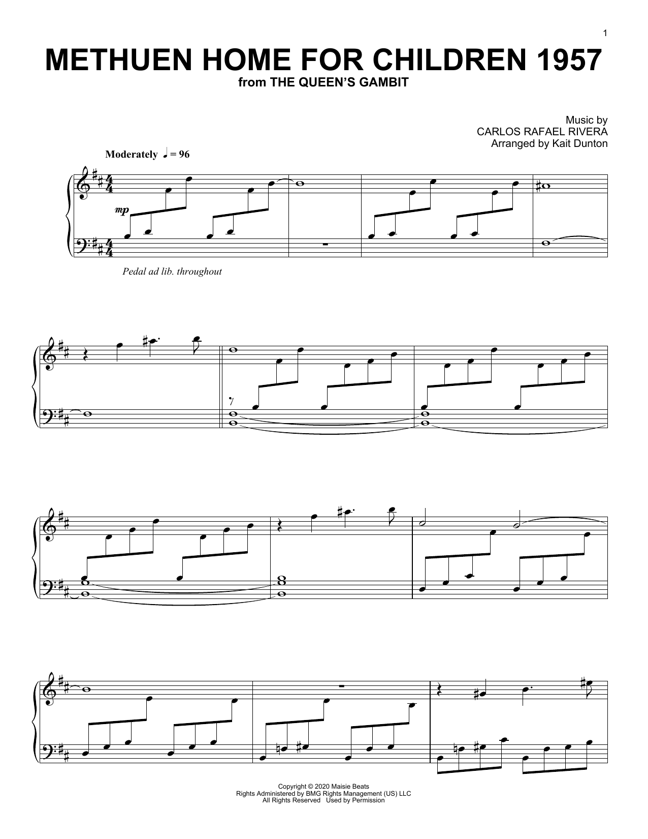 Methuen Home For Children 1957 (from The Queen's Gambit) (Piano Solo) von Carlos Rafael Rivera