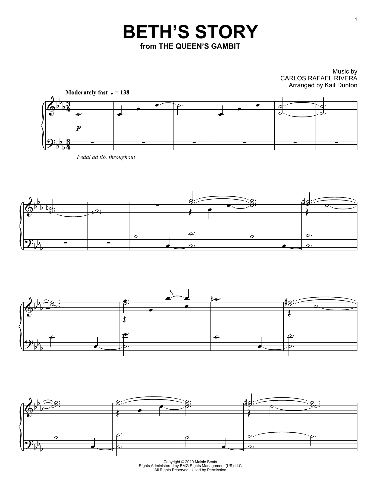 Beth's Story (from The Queen's Gambit) (Piano Solo) von Carlos Rafael Rivera