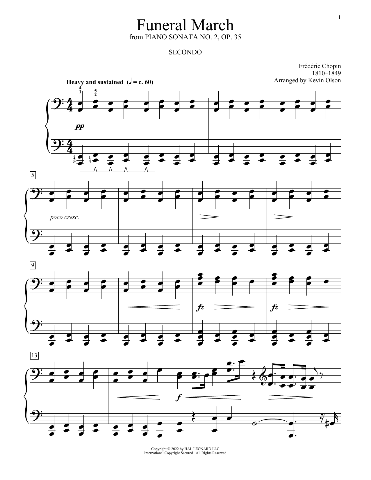 Funeral March (Marche Funebre), Op. 35 (arr. Kevin Olson) (Piano Duet) von Frederic Chopin