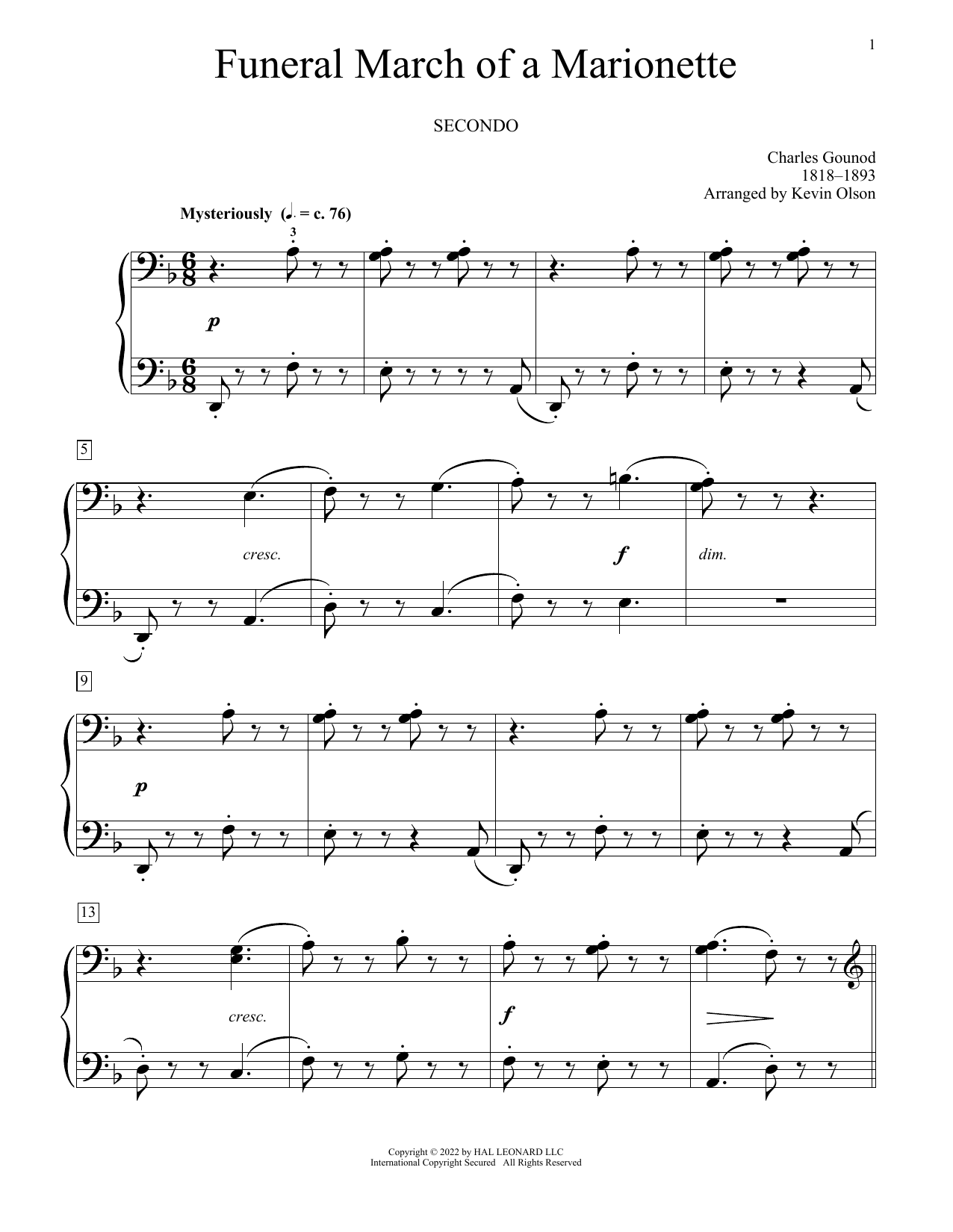 Funeral March Of A Marionette (arr. Kevin Olson) (Piano Duet) von Charles Gounod