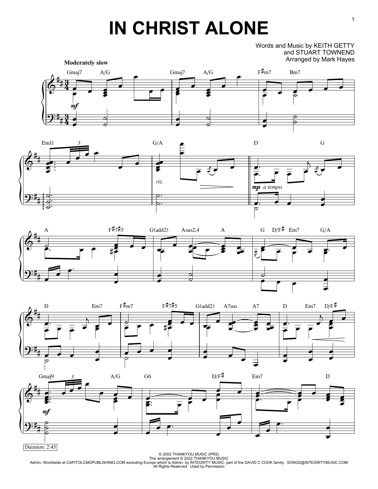 In Christ Alone (arr. Mark Hayes) (Piano Solo) von Keith & Kristyn Getty