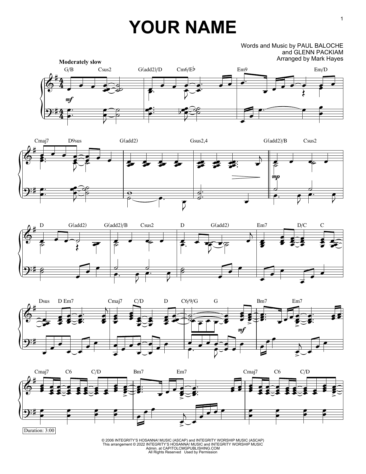 Your Name (arr. Mark Hayes) (Piano Solo) von Paul Baloche