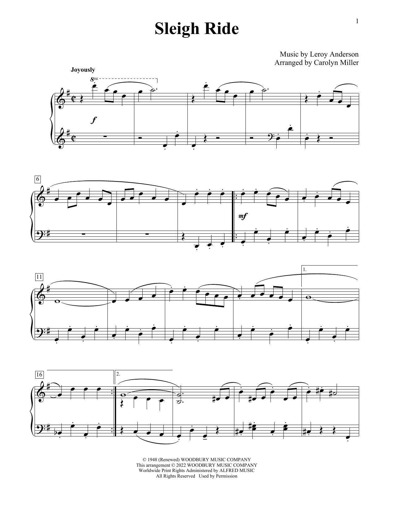 Sleigh Ride (arr. Carolyn Miller) (Educational Piano) von Leroy Anderson