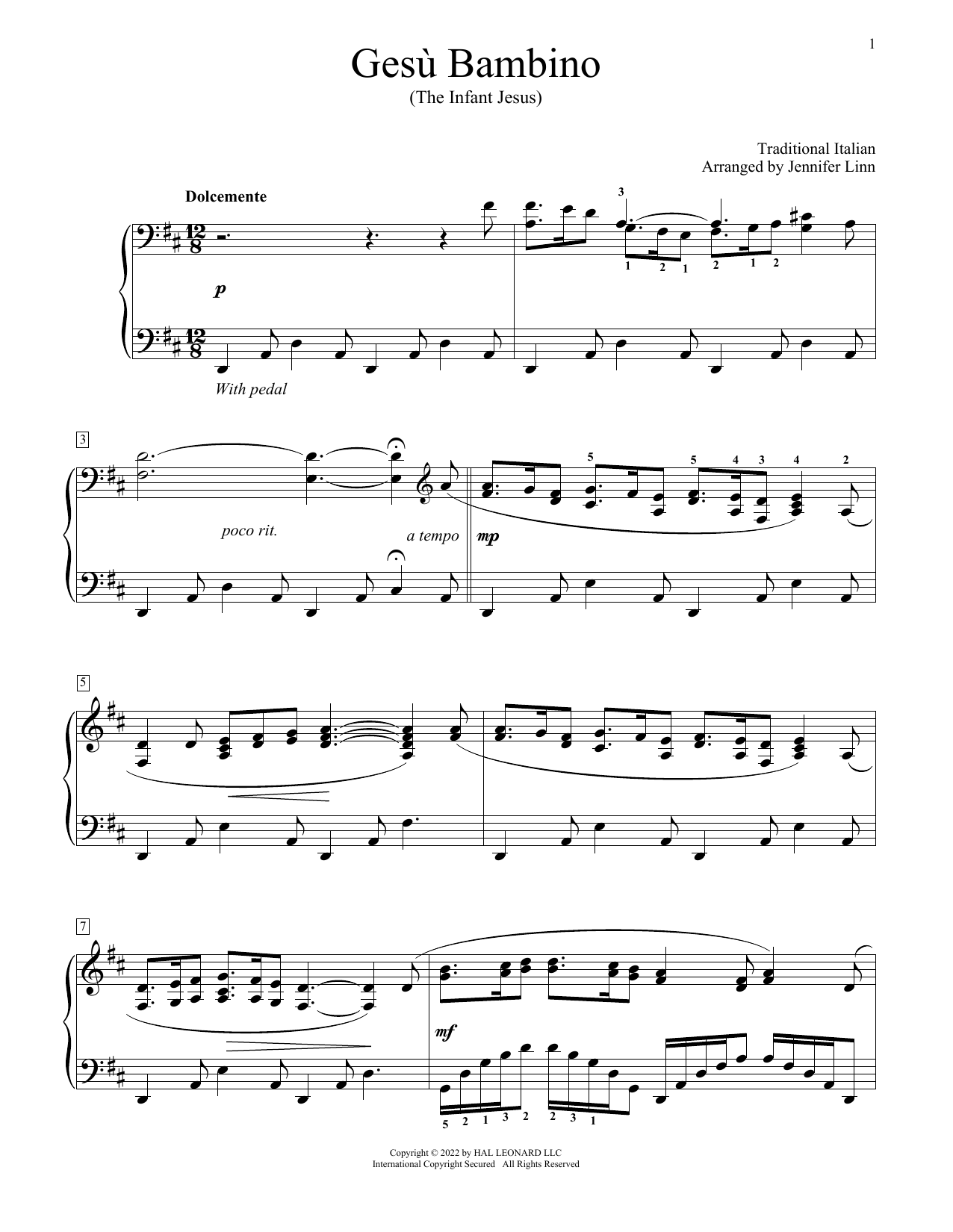 Gesu Bambino (arr. Jennifer Linn) (Educational Piano) von Traditional Italian