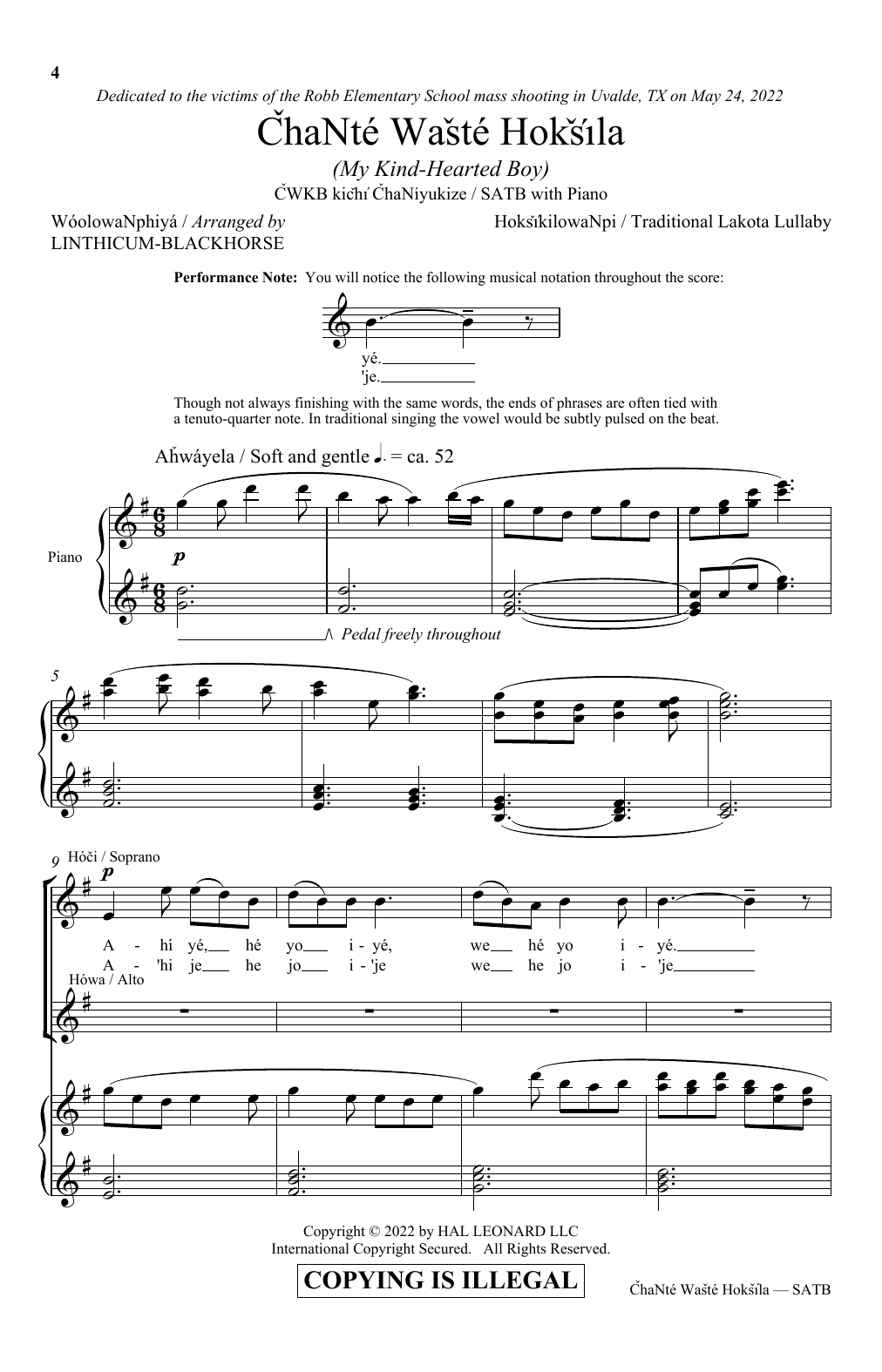 Chante Waste Hoksila (My Kind-Hearted Boy) (arr. Linthicum-Blackhorse) (SATB Choir) von Traditional Lakota Lullaby